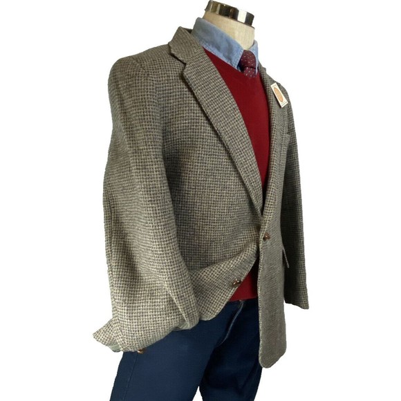 VTG Levi Strauss Tailored Classic Wool Tweed Sport Coat 2 Leather Button Men 44R - Picture 2 of 16